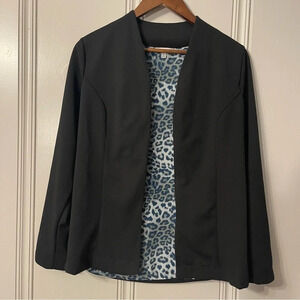 White Birch Lightweight Black Jacket‎ Blazer Leopard lining Size Small